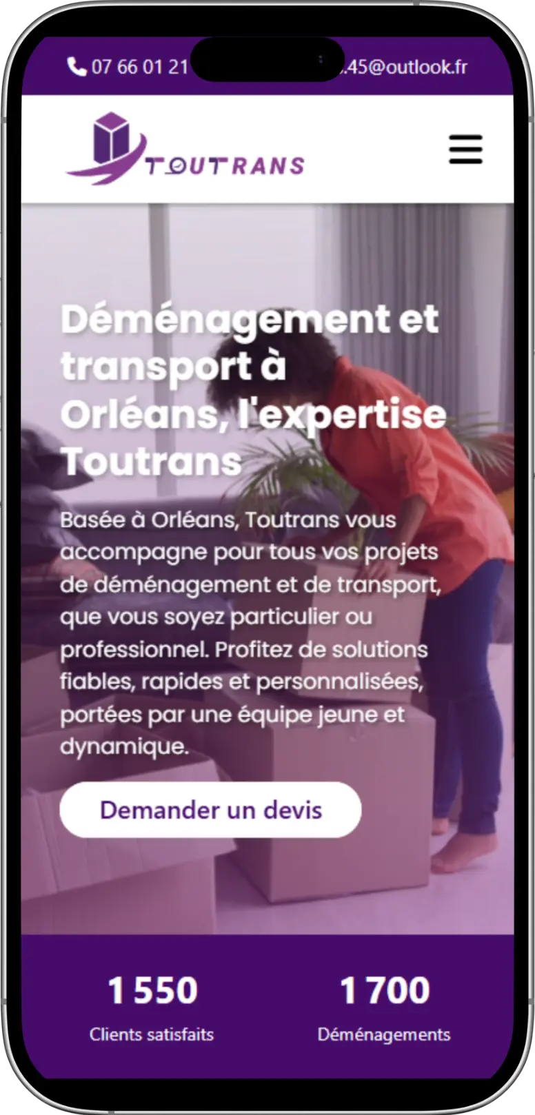 Affichage mobile du site Toutrans Déménagement